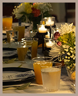 table setting with candles and flowers