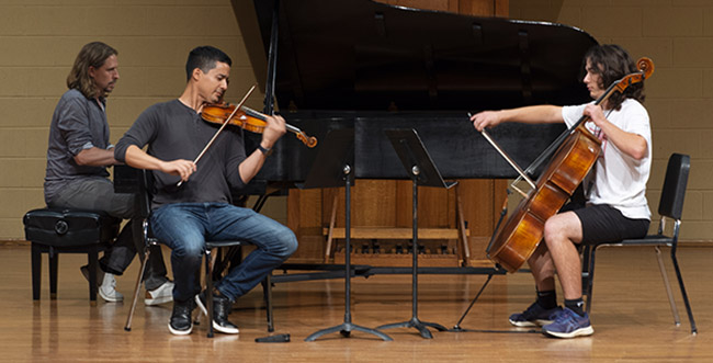 group playing a piano trio